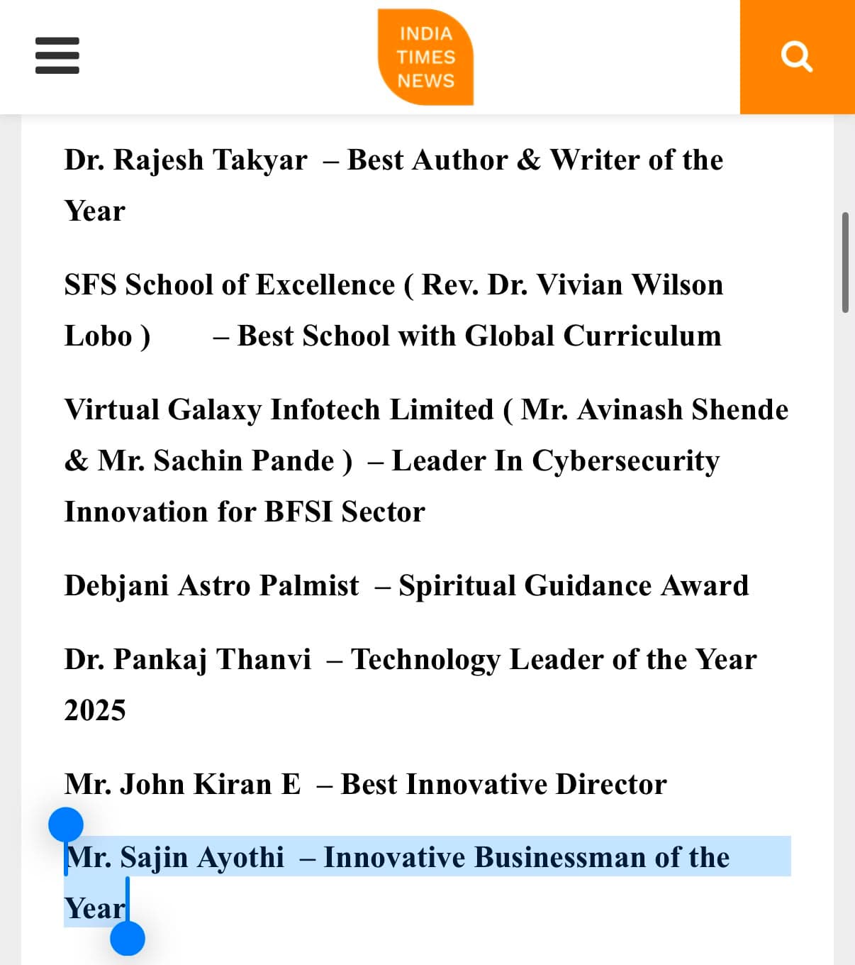 Innovative Businessman of the Year — India Times News
